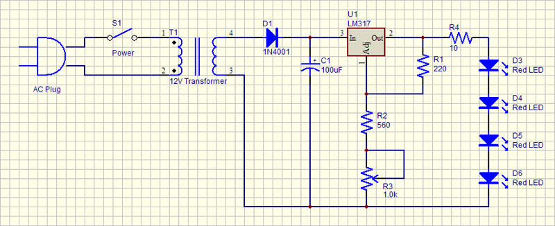 Red LED Lamp 120Vac Schematic