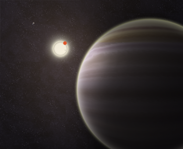 An artist's illustration of PH1, a planet discovered by volunteers from the Planet Hunters citizen science project. PH1, shown in the foreground, is a circumbinary planet and orbits two suns. Credit: Haven Giguere/Yale