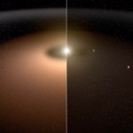 A dusty planetary system (left) is compared to another system with little dust in this artist's conception. Credit NASA/JPL-Caltech
