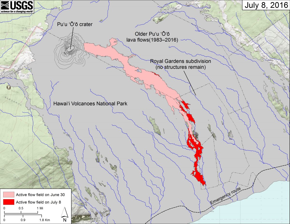 Kilauea lava flow 61G map for 8July2016