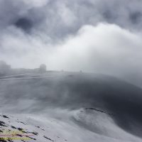 Mauna Kea summit snow and fog