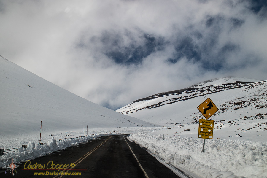 Snow along the road as we approach the summit of Mauna Kea