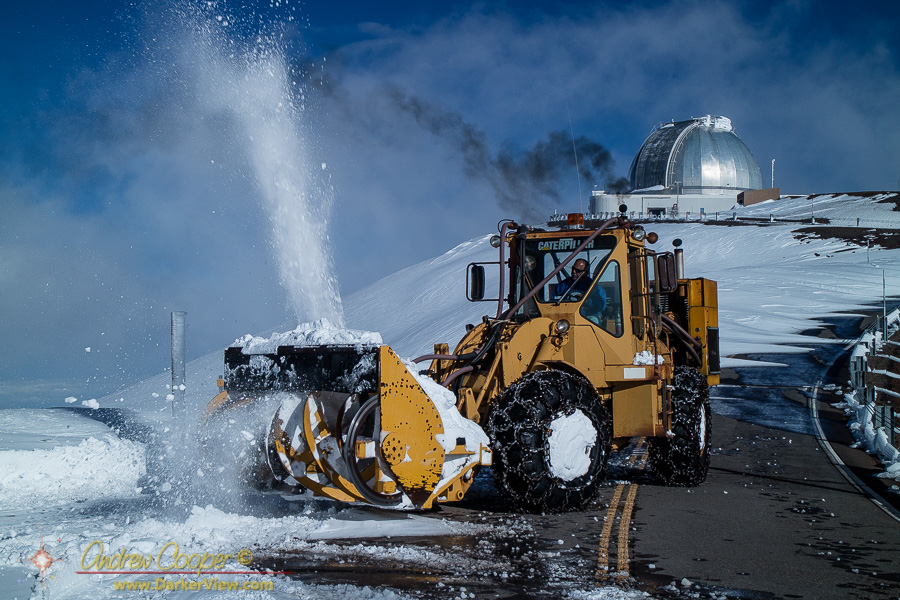 The MKSS snowplow crews remove snow from in front of Keck Observatory atop Mauna Kea