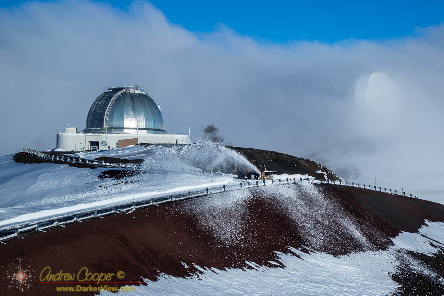 The MKSS snowplow crews remove snow from in front of IRTF Observatory atop Mauna Kea