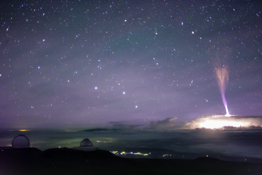A blue jet as seen from Mauna Kea on the night of 23July, 2017