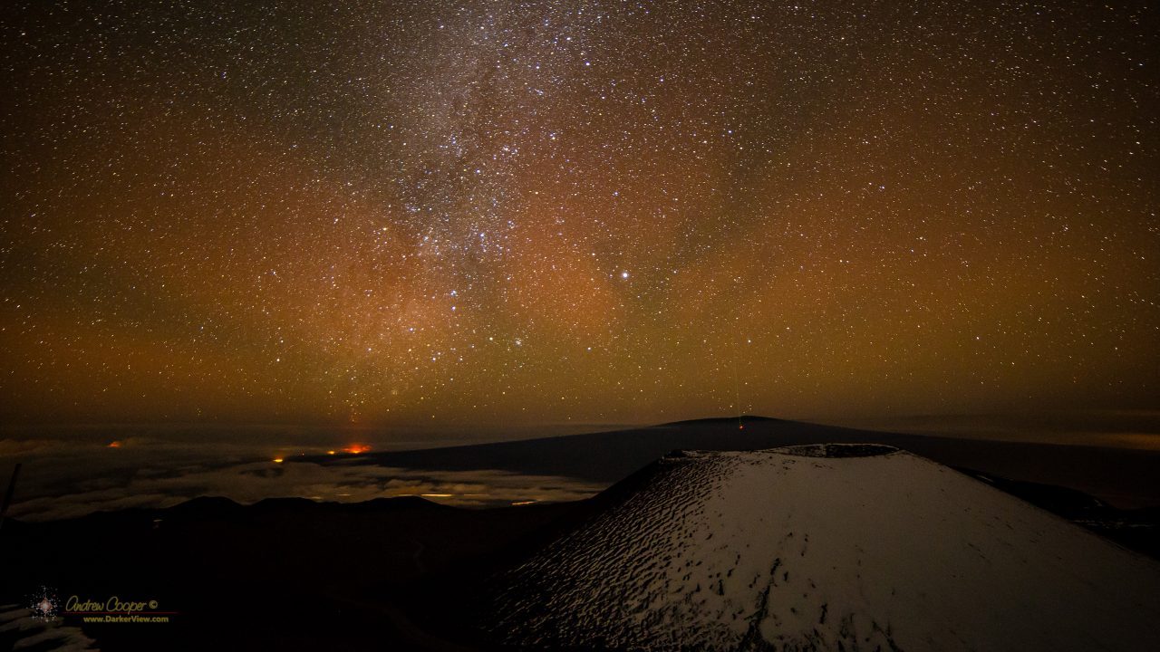 Enhanced sky glow due to geomagnetic activity softly lights the sky over Mauna Loa