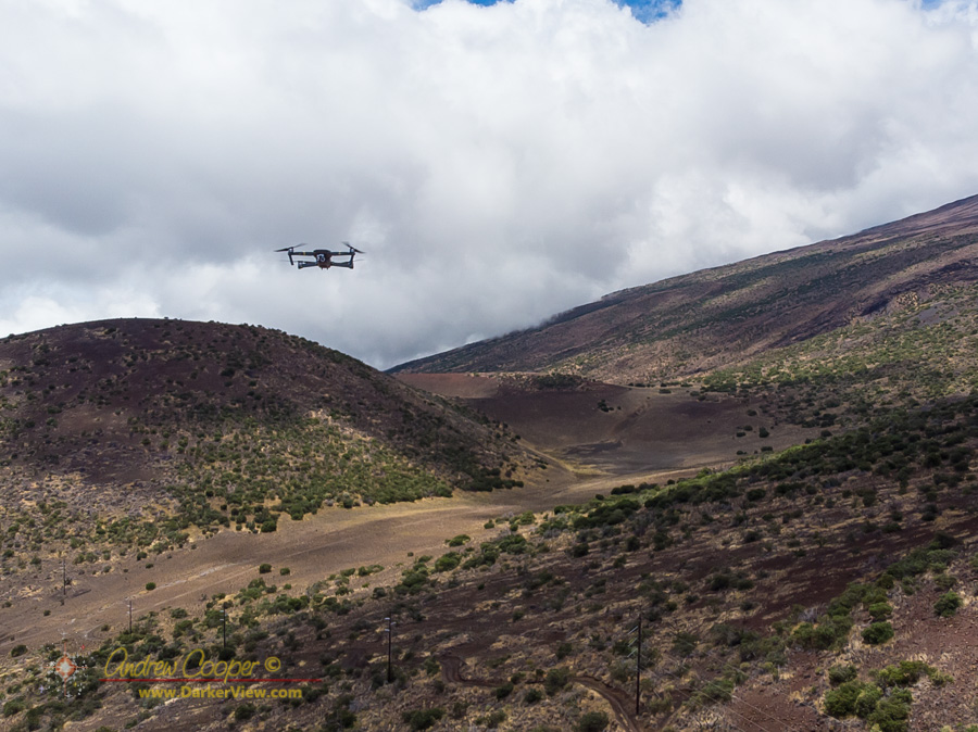 A DJI Mavic Pro flying along the side of Mauna Kea