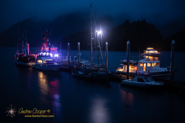 Vessels shelter from the storm on the dock at Baranof