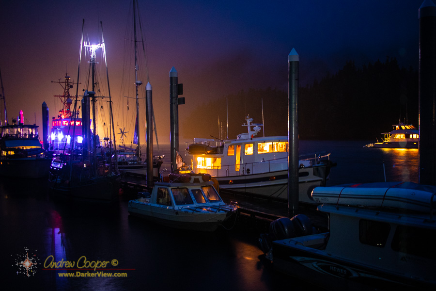 The Nordic Quest spending a very rainy night on the dock at Baranof