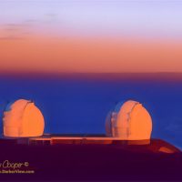The Keck telescopes at sunrise