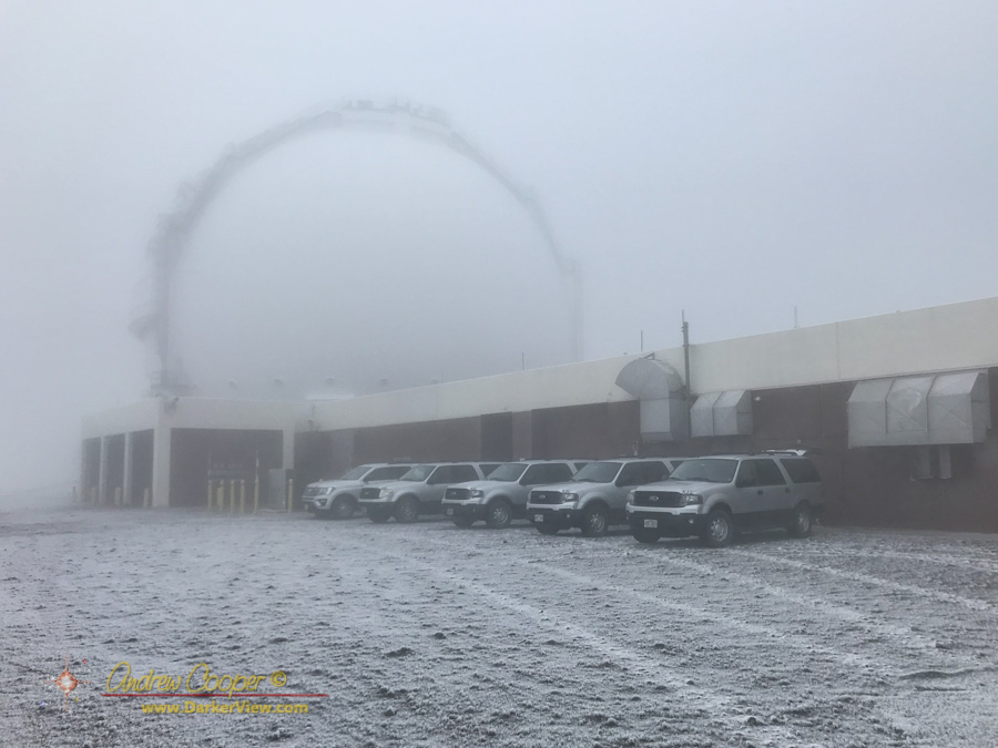 Keck 1 dome with a liberal coating of ice from freezing fog