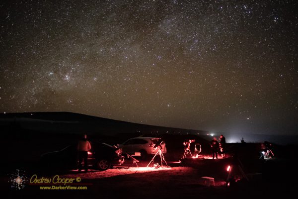 Telescopes of the West Hawaii Astronomy Club under a dark Mauna Kea sky
