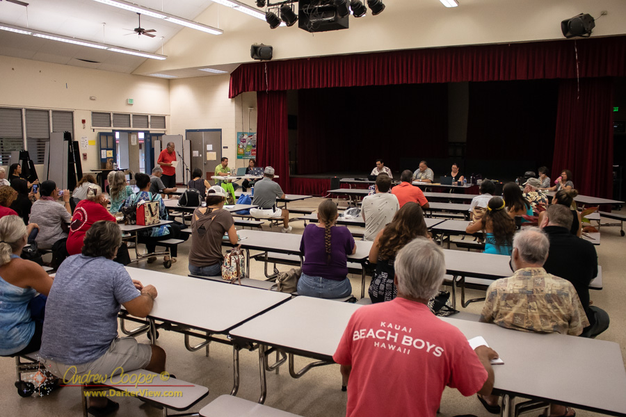 A public hearing on the proposed Mauna Kea Public Access Rules with Mr. Clarence Ching at the microphone, Waikoloa Elementary School, 5Jun2019
