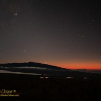 The last glow of Sunset over Hualālai, with Venus just about to set behind the mauna and Jupiter high above.