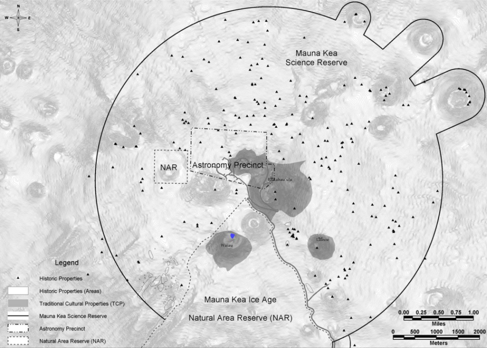 Map of the known historic properties in the Mauna Kea Science Reserve