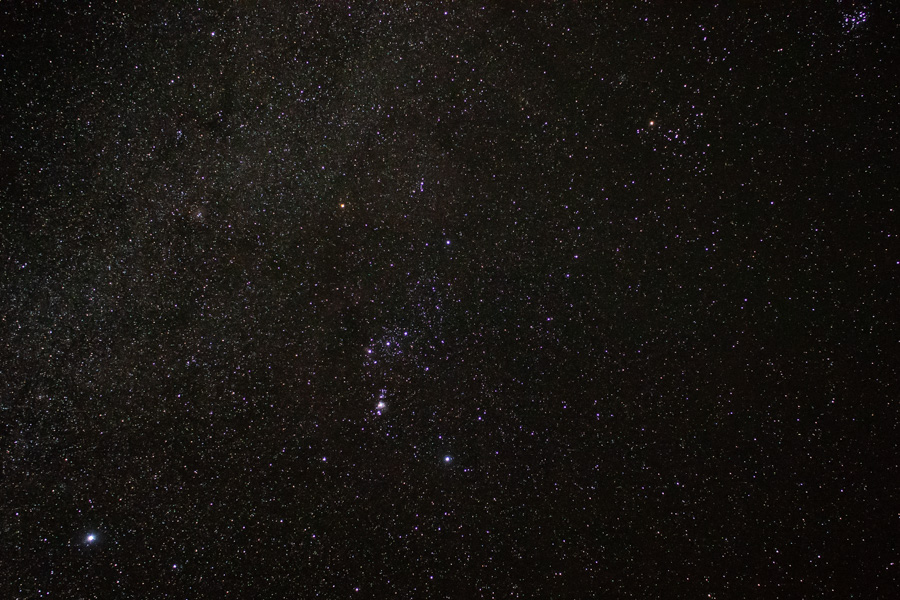 Orion with a faint Betelgeuse changing the appearance of this familiar constellation