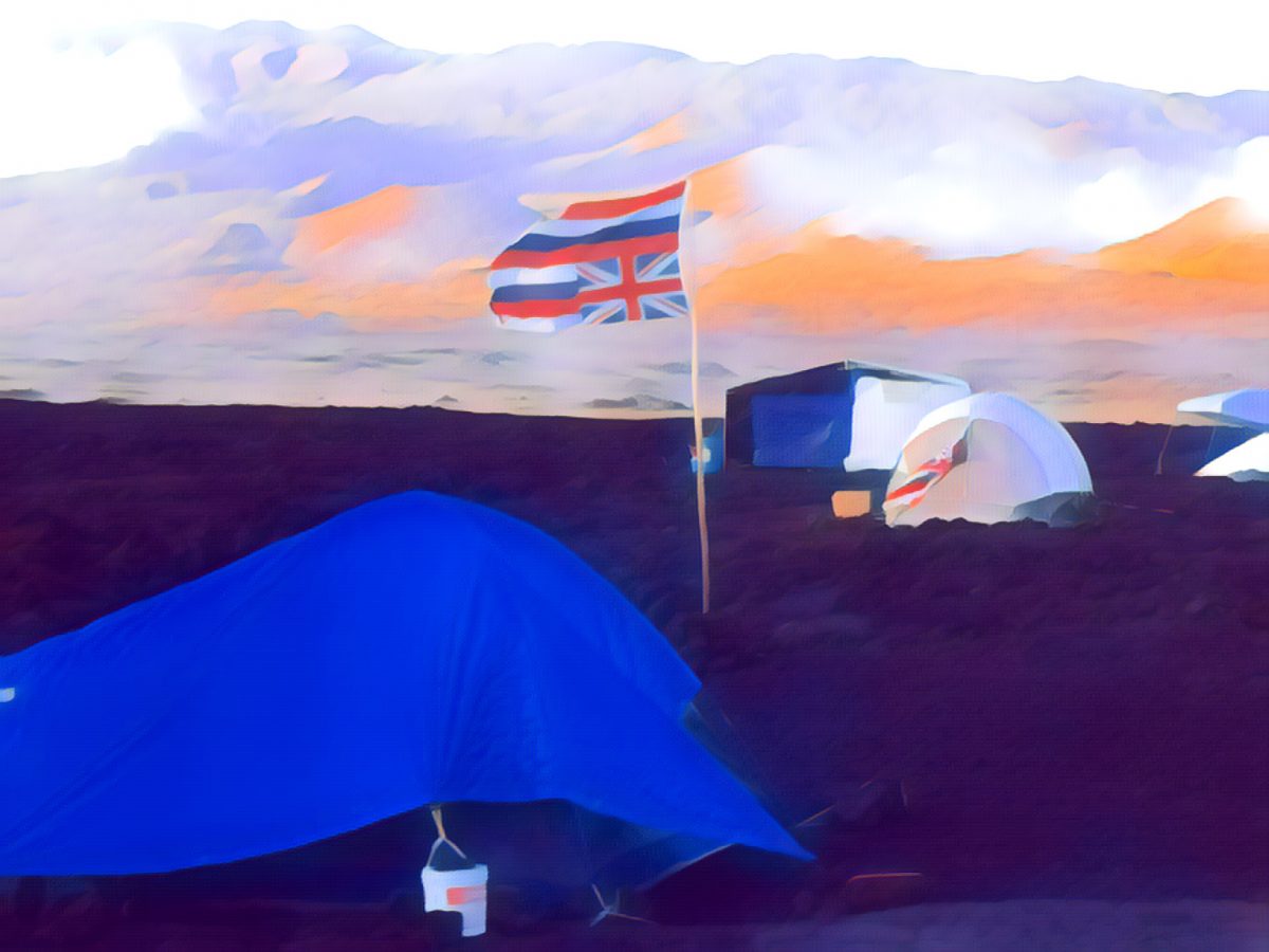 Tents of the protest camp at the base of Mauna Kea