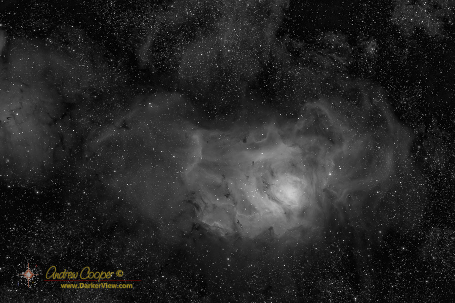 M8, The Lagoon Nebula taken in H-alpha light at 656nm