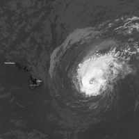 Hurricane Douglas approaches the islands, GEOS West infrared image at noon, 25 July, 2020