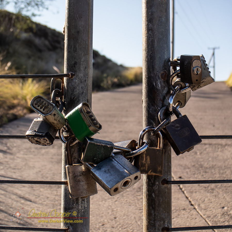 A few locks on a gate near Waikoloa