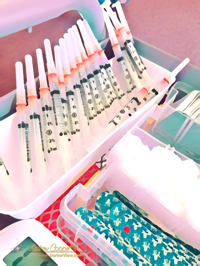 Syringes loaded with SARS-CoV-1 vaccine await use at a vaccination clinic