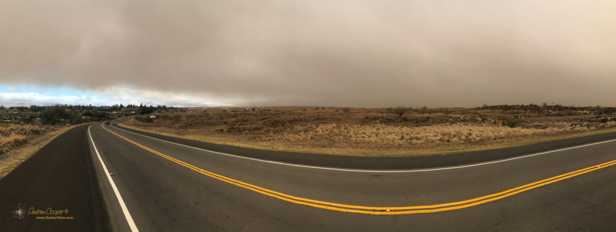 Looking back over Waikoloa to the wildfire