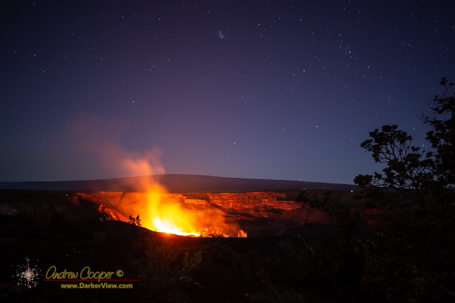Eruption glow lights the caldera at Kilauea