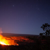 The glow of lava illuminating Kilauea caldera