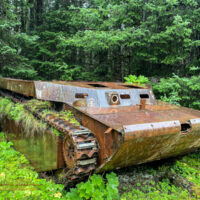 Remains of an LVT-4 Water Buffalo armored vehicle
