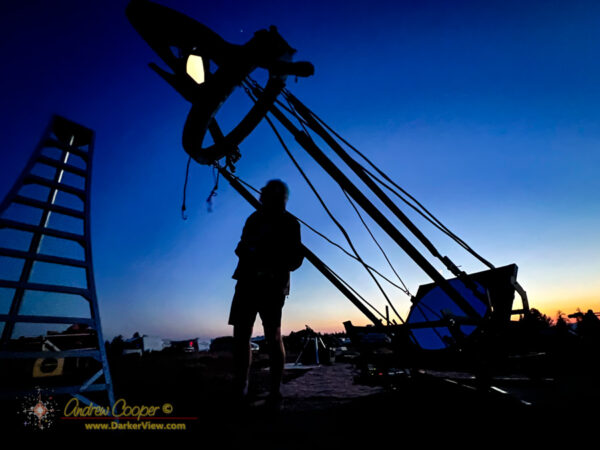 The last glow of sunset over a big dobsonian at Oregon Star Party 2023