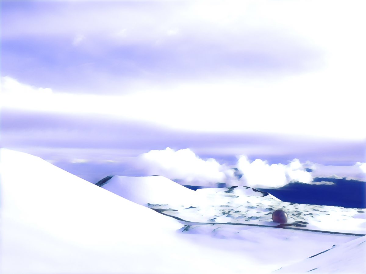 Fresh snow covers the summit puʻu on Mauna Kea