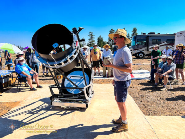 Talking about the design of a large short focal length dob during the OSP2023 telescope walkabout