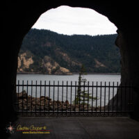 A window in the new Mitchell Point Tunnel looking out to the Columbia River