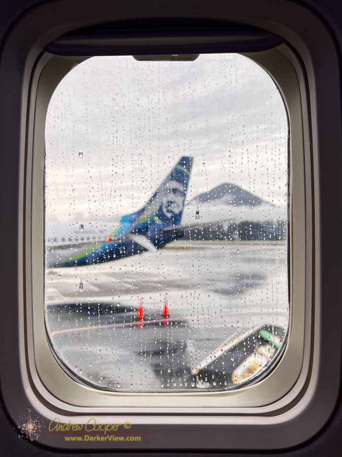 A rainy day in Juneau as seen from the window of an Alaska Airlines flight