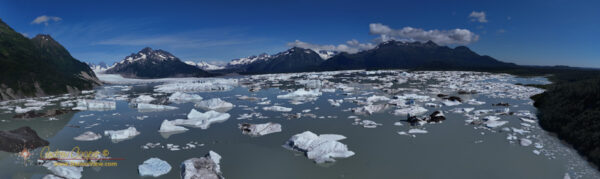Sheridan lake with scattered icebergs from Sheridan Glacier