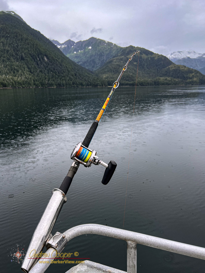A pole awaits a halibut in Gravina Bay