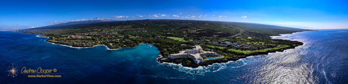 Panorama looking across Keauhou Bay, The Outrigger Kona resort and the surrounding area